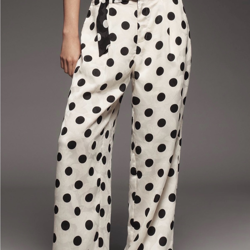 Polka Dot Wide-Leg Pants - Black on Cream